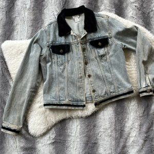 Vintage Acid Wash Denim Jacket With Velvet Detailing